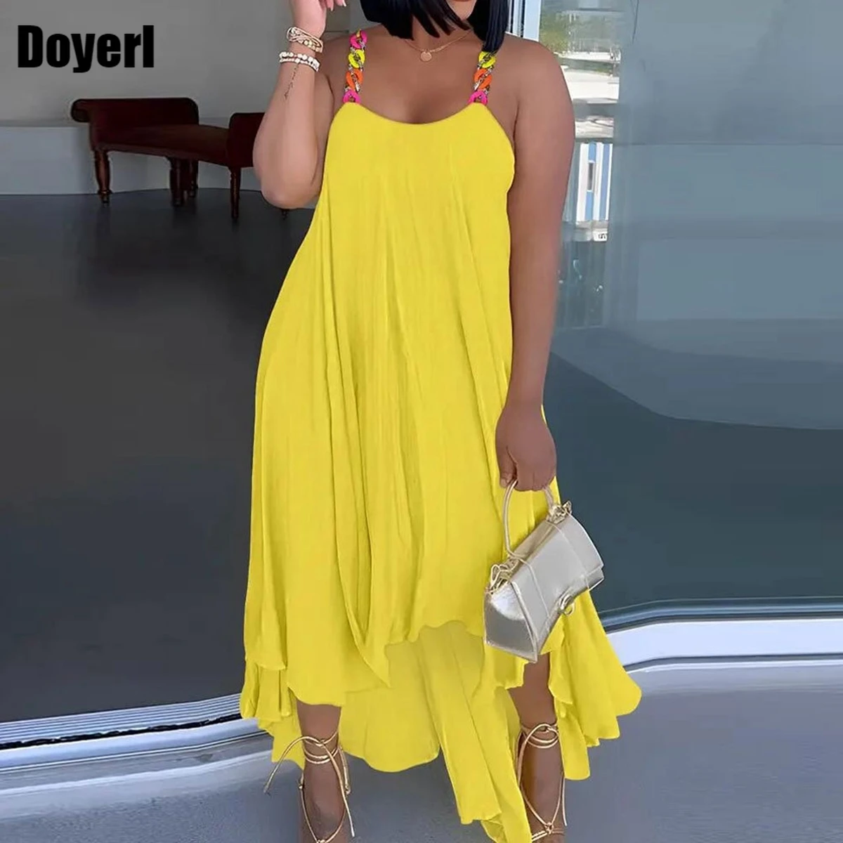 

Loose Summer Dress Women 2023 Casual Chain Strap Backless Irregular Sexy Long Dress Oversize Beach Vacation Party Ladies Dress