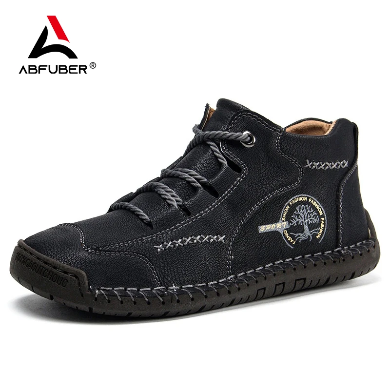 Hand-stitching Leather Boots Men Shoes Casual Boots Fall Patent Retro Leather Ankle