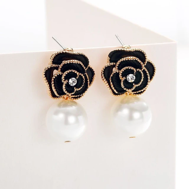 Cc Chanel Logo Earrings Luxury  Camellia Design Stud Earrings - Pearl  Earrings Women - Aliexpress