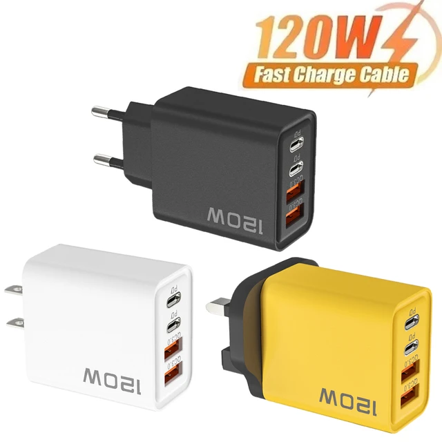 Total 120W USB Fast Charger 4 Ports PD Quick Charging USB 3.0 Type C EU US UK Plug Charger Wall Universal USB C Charge Adapter