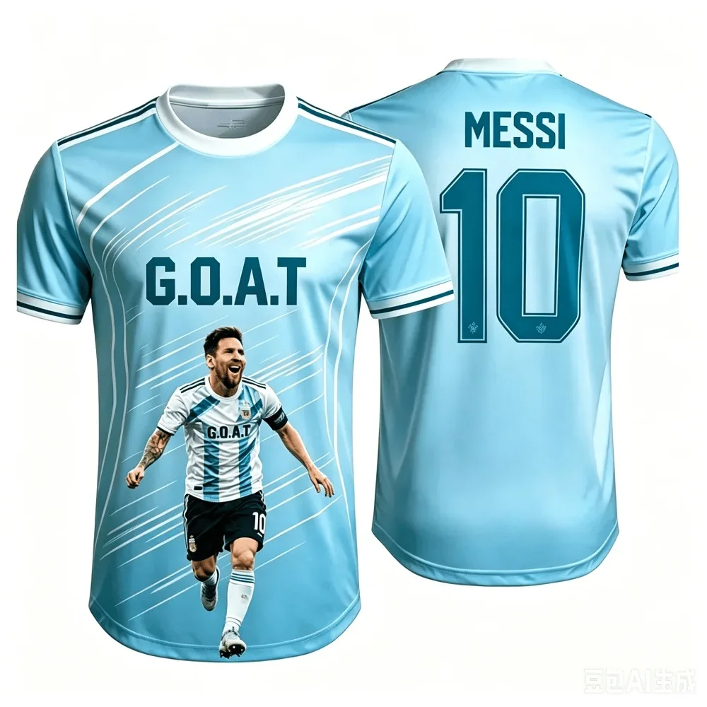 Messi-Stil Sommer 3D-Druckbare Kinderkleidung Fußball-Trikot T-Shirt Locker und bequem, geeignet für den täglichen Gebrauch.