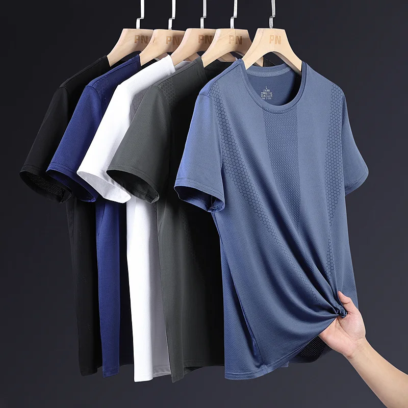 Men's Short-Sleeved T-Shirt Pajamas Tops Men's Summer Thin Casual Ice Silk Half-Sleeved Body Shirts Ice Feeling Tops