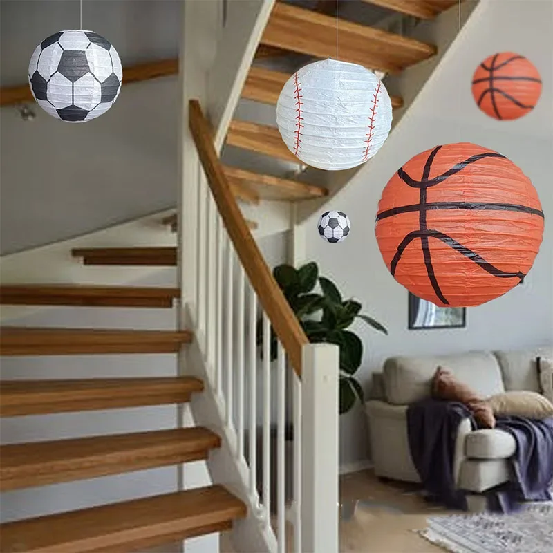 8/12inch Sports Series Basketball Football Baseball Paper Lantern Fashion Lampshade Layout Kids Birthday Party Decor Supplies