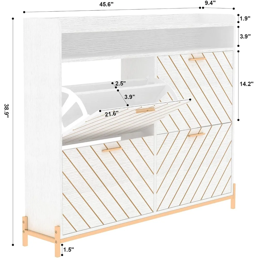 Shoe Cabinet for Entryway,Slim Hidden Shoe Cabinet Storage with 4 Flip Drawer,Large Shoe Rack Organizer Cabinet with Open Storag 2