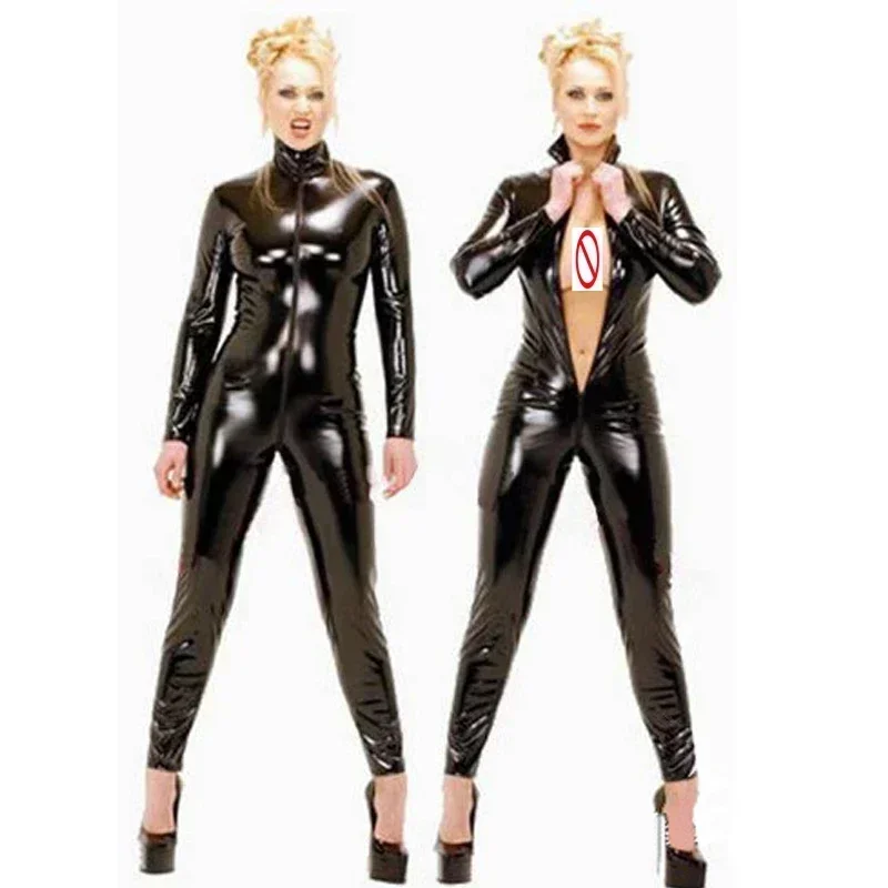 M-XXL Women 2way Zipper Open Crotch Faux Leather Catsuit Clubwear DS Latex Cat Women's Fancy Costume Jumpsuit cosplay costume adult unitard women romper jumpsuit women bondage lingerie