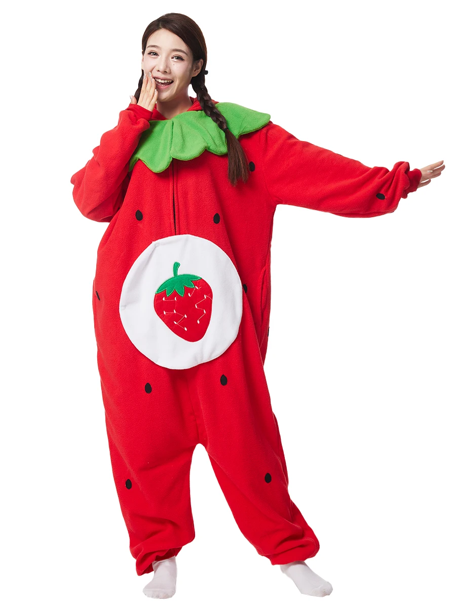 Kigurumi Pajamas Onesies Adult Strawberry For Women Men Animal Cute Cartoon Homewear Halloween Cosplay Party Costume