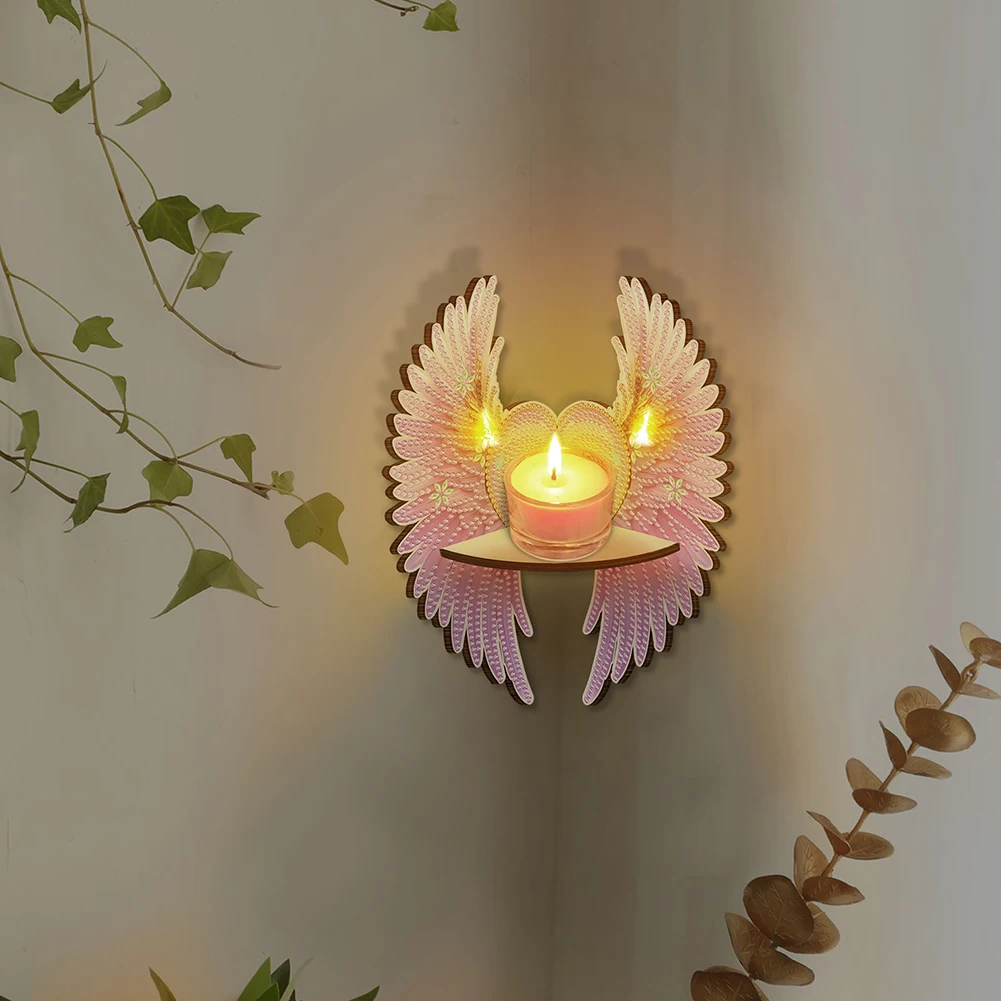 Beautiful Pattern Diamond Painting Wall Mounted Floating Shelf Diamond Painting Triangle Fan Shaped Rack for Kitchen Bedroom