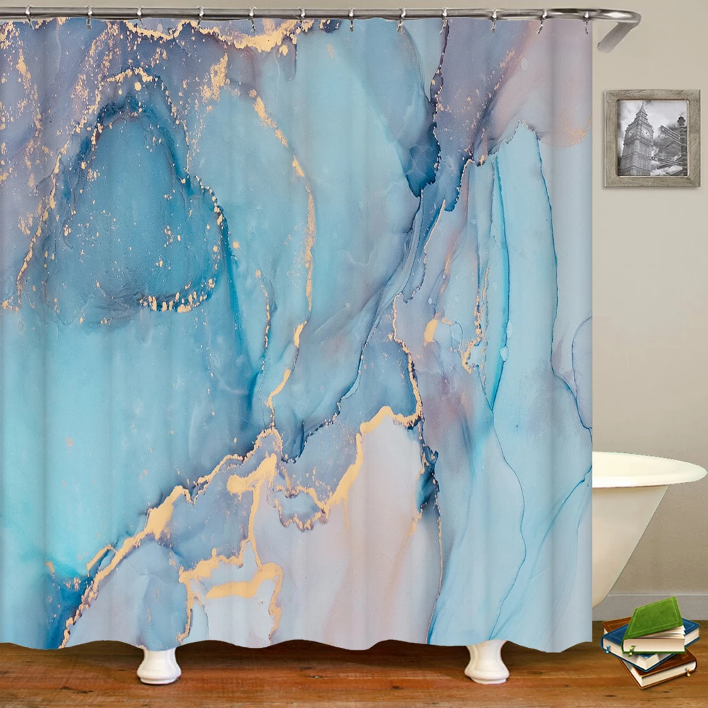 Colorful Abstract Marble Print Shower Curtain With Hook Waterproof Bathroom Curtain Polyester