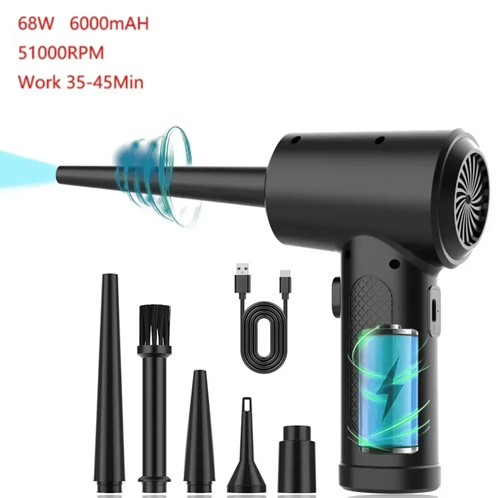 컴퓨터 키보드용 압축 공기 먼지털이, USB 충전 미니 전기 무선 PC 자동차 클리너 무선 공기 송풍기, 51000 RPM