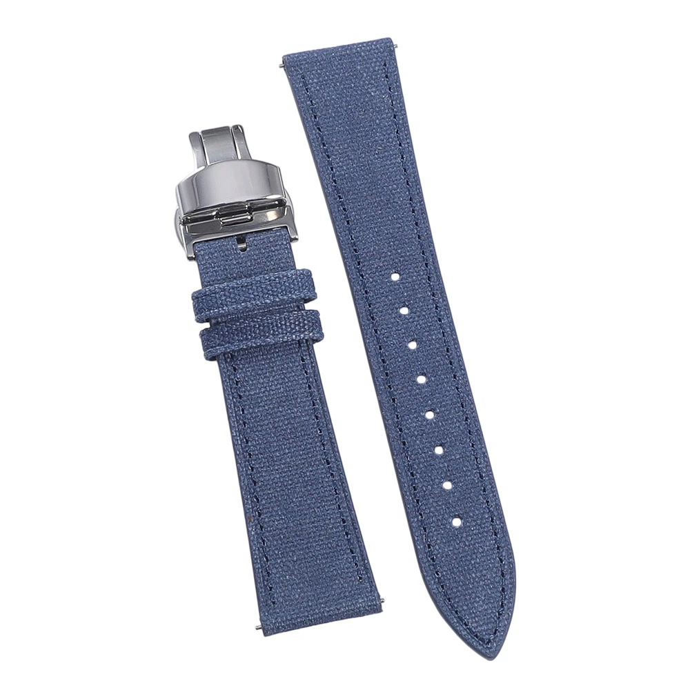 Elegant Canvas & Leather Quick Release Watch Strap - Butterfly Clasp, Tapered Design, 20mm/22mm Wide