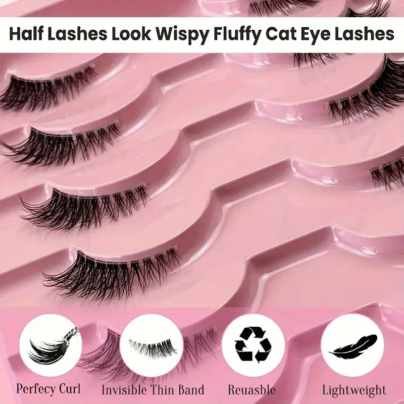 10 Pairs Half Lashes Natural Look Wispy Fluffy Cat Eye Look Natural Short Accent Lashes End Lashes Corner Eyelashes 3/4 Lashes R — view 3