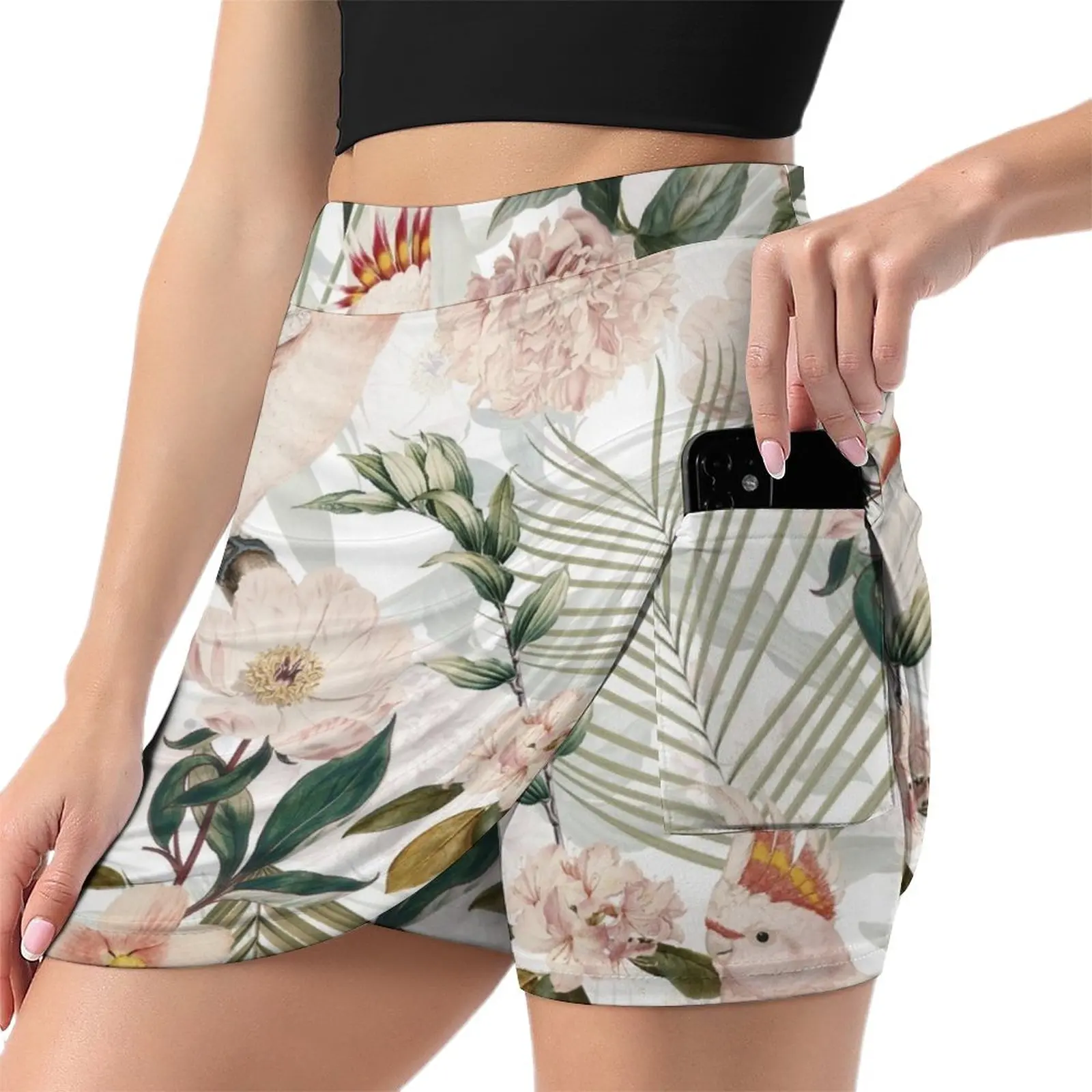 Tropical cockatoo and jungle pattern - white Light Proof Trouser Skirt womens skirts womens clothing korean ladies summer