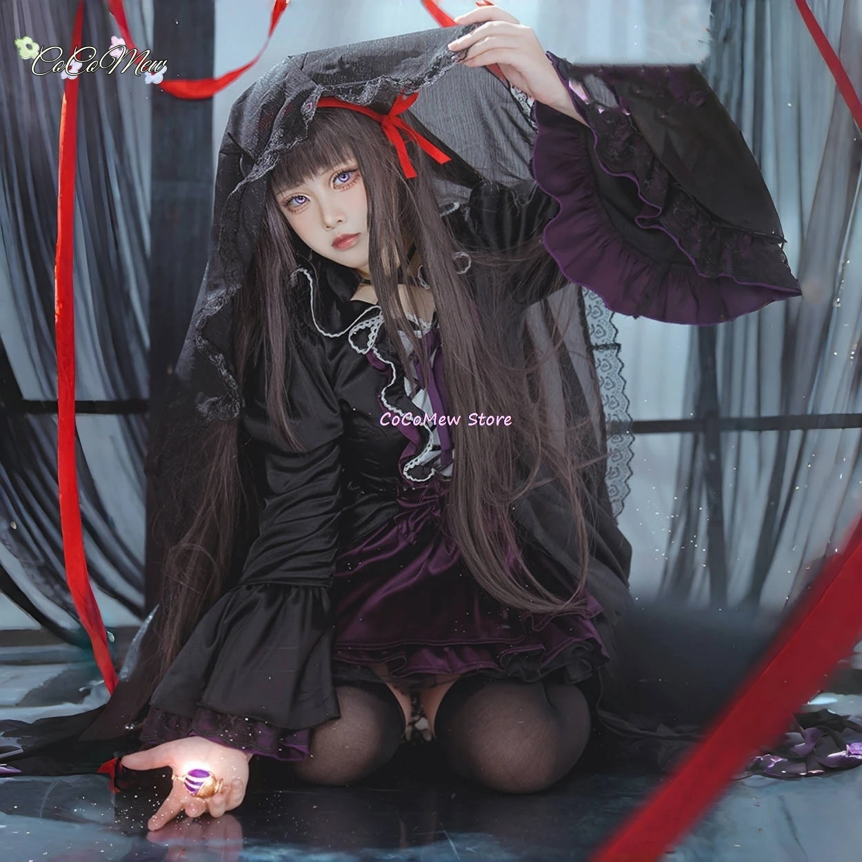 

Akemi Homura Cosplay Costumes Women Halloween Wig Puella Magi Madoka Magica Custumes Adult Wigs Anime Japanese Black Dresses