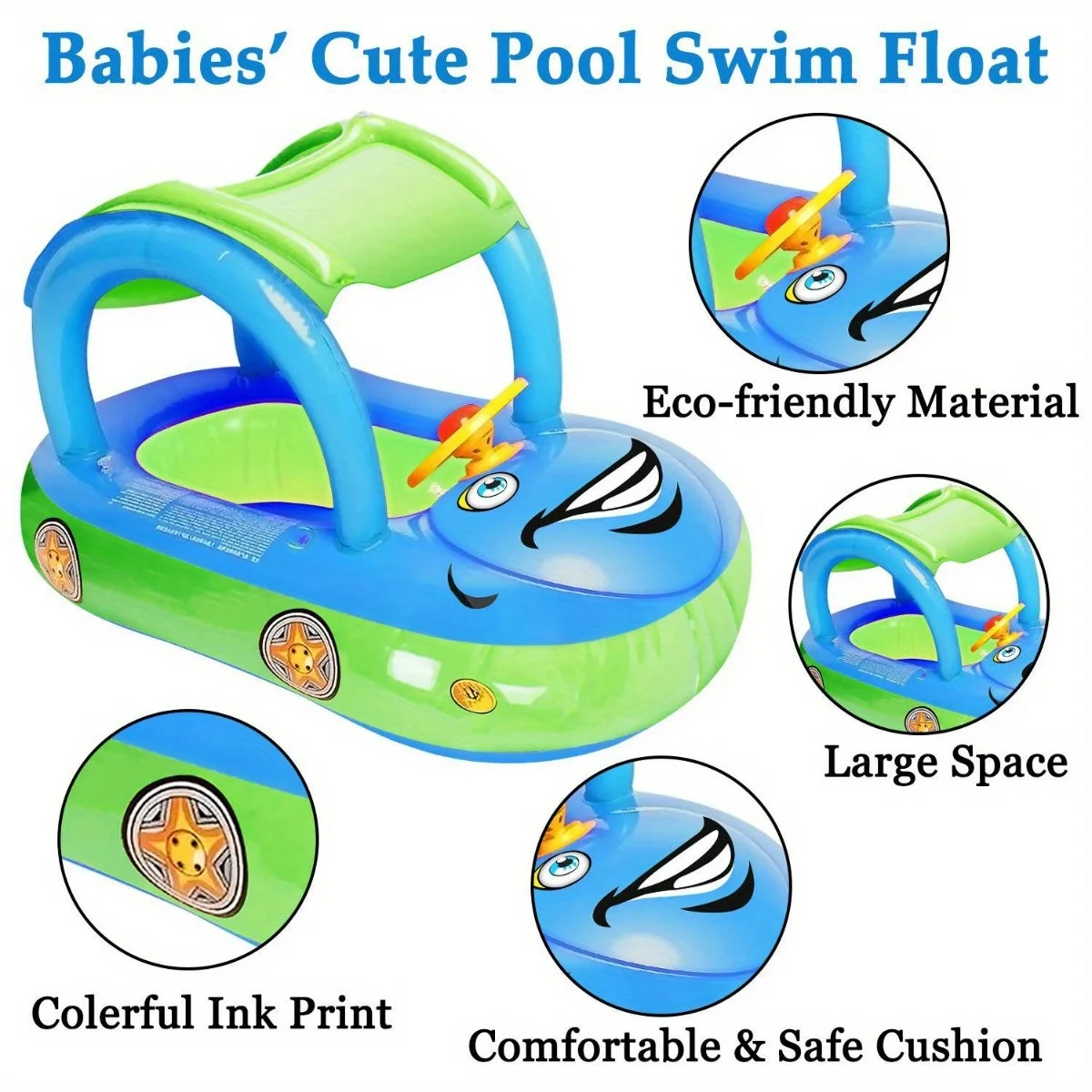 Sunshade Car Boat Sunscreen Seat Baby Swimming Ring with Sunshade Car Tappet with Horn Yacht copy