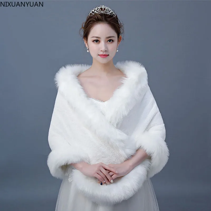 

Faux Fur Bridal Shawl Wraps Marriage Woman's Shrug Bride Winter Coat Wedding Party Boleros Jacket Cloak Cover Up