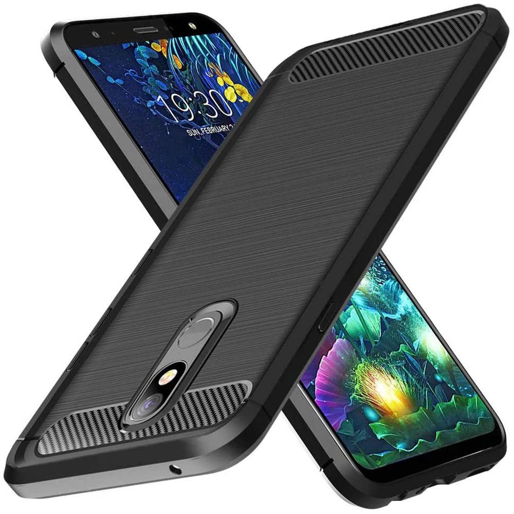 Funda Negra Para LG G8S ThinQ: Carcasa De Fibra De Carbono Flexible Y Antideslizante