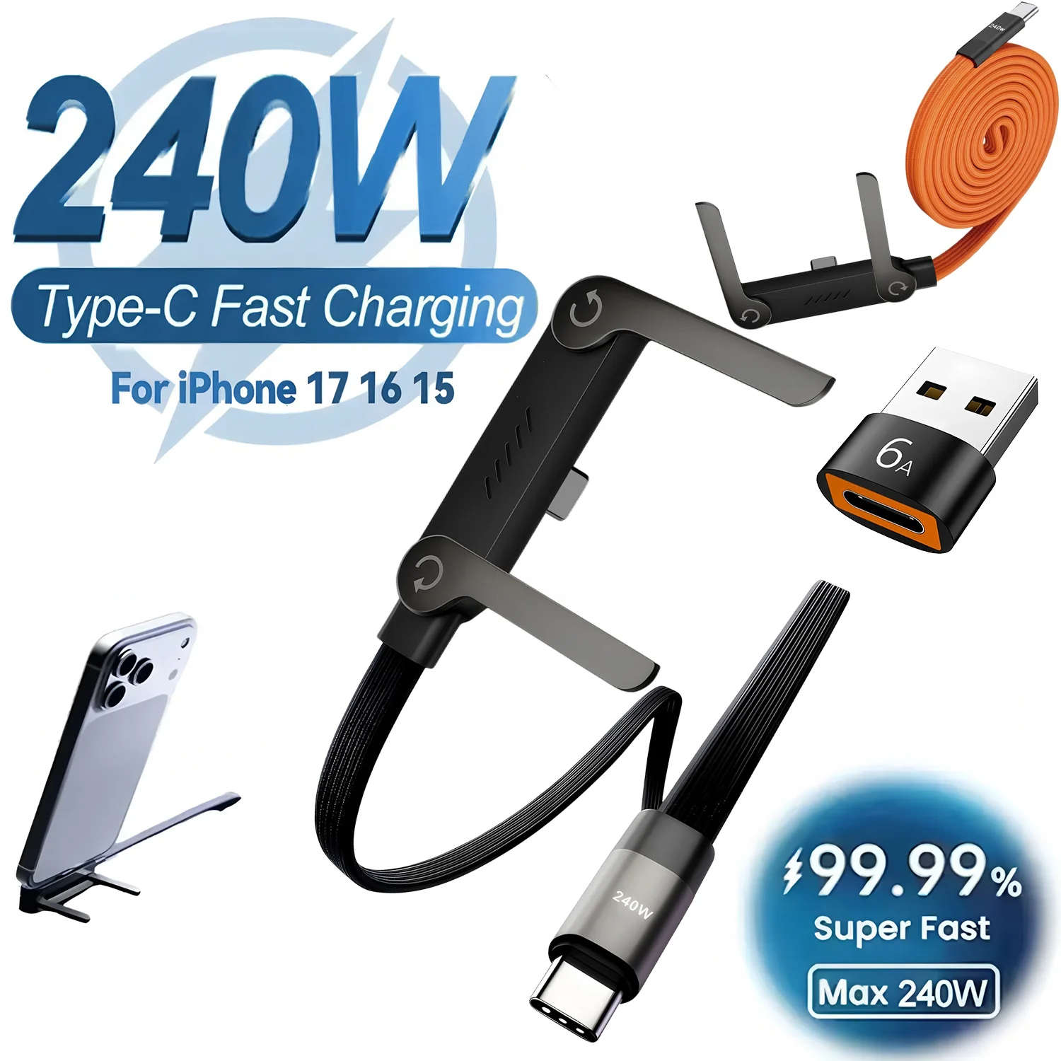 รูปสินค้า สายชาร์จเร็ว 240W พับได้ ชาร์จได้ทุกอุปกรณ์