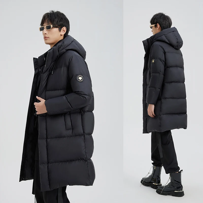 Chericom New Men's Winter Down Jacket Long Thickened Goose Down Warm Padded Coat Hooded Solid Loose Puffer Jacket 299635
