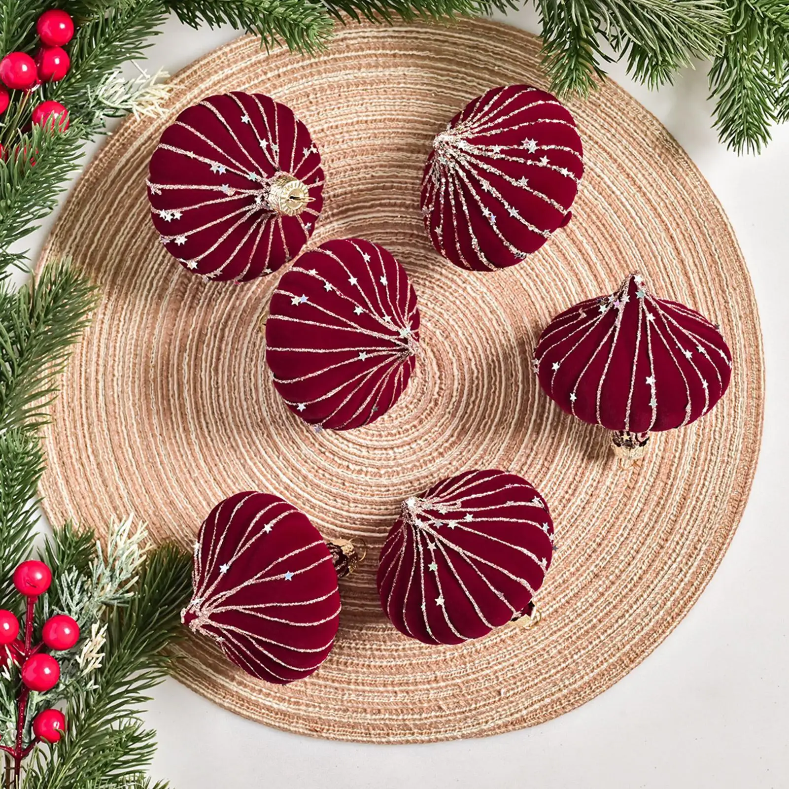 new 6PCS 8cm Velvet Christmas Ball Pendant Flocking Reusable Christmas Hanging Balls Shatterproof Elegant Xmas Tree Ornaments