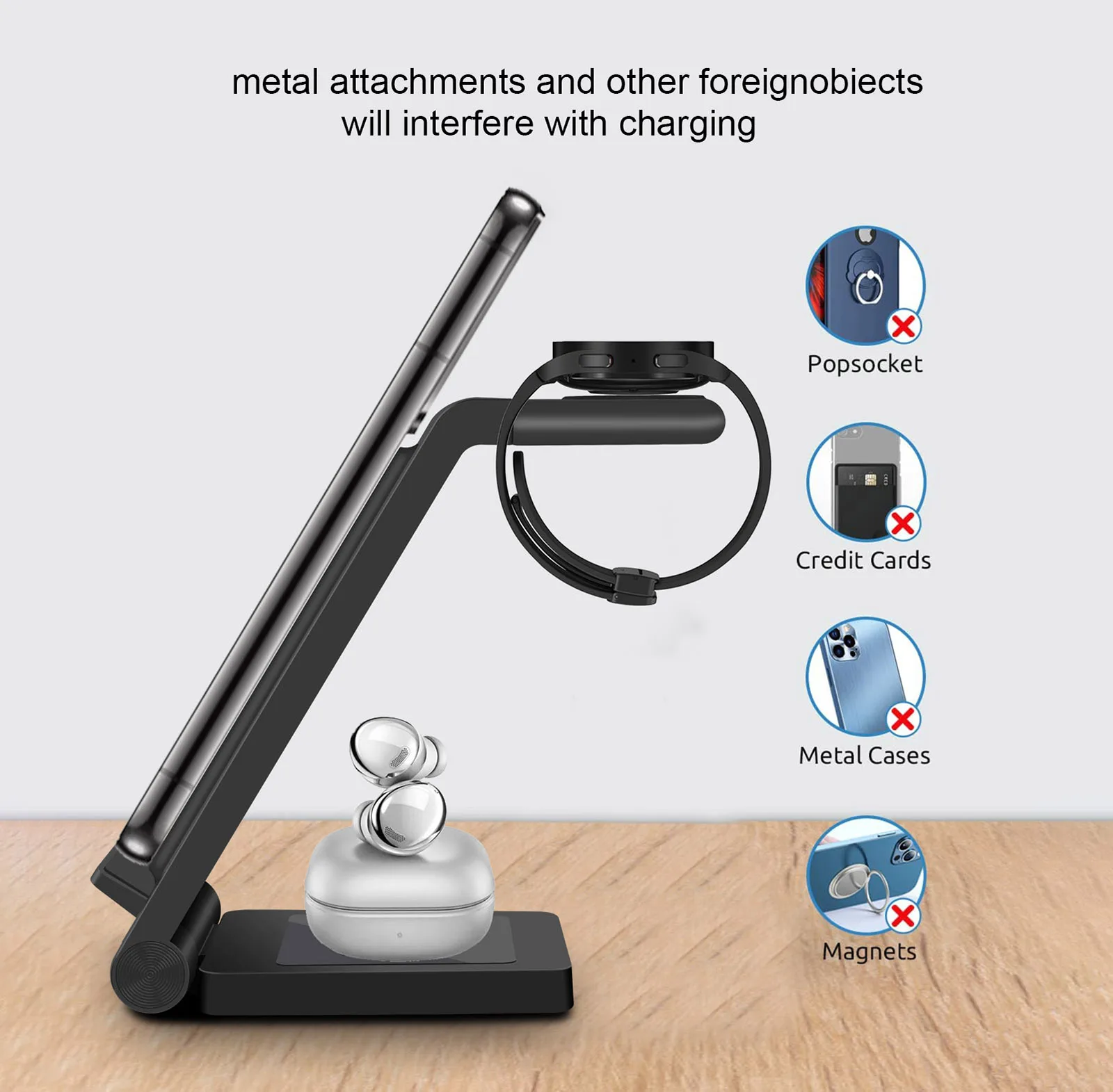 삼성 갤럭시 S22 울트라/Z 폴드 4/Z 플립 4/S21/삼성 워치 5 3 인 1 무선 충전기, 25W 무선 충전 스테이션