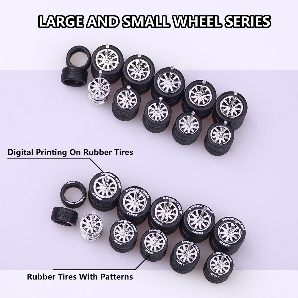 1Set 1/64 Wheels for Model Cars with Rubber Tires Type for 1:64 Model Toy Car Diecast Modified Kit Miniature Parts 2