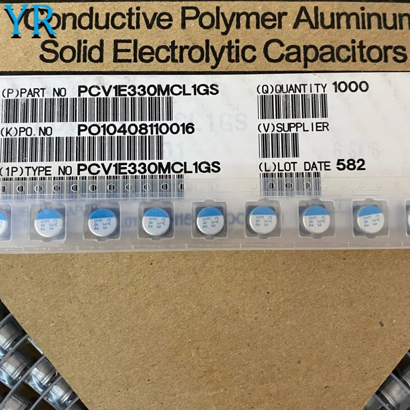 20PCS SMD conductive polymer solid aluminum electrolytic capacitor 25V33UF 6.3X6 PCV1E330MCL1GS CV 33 E