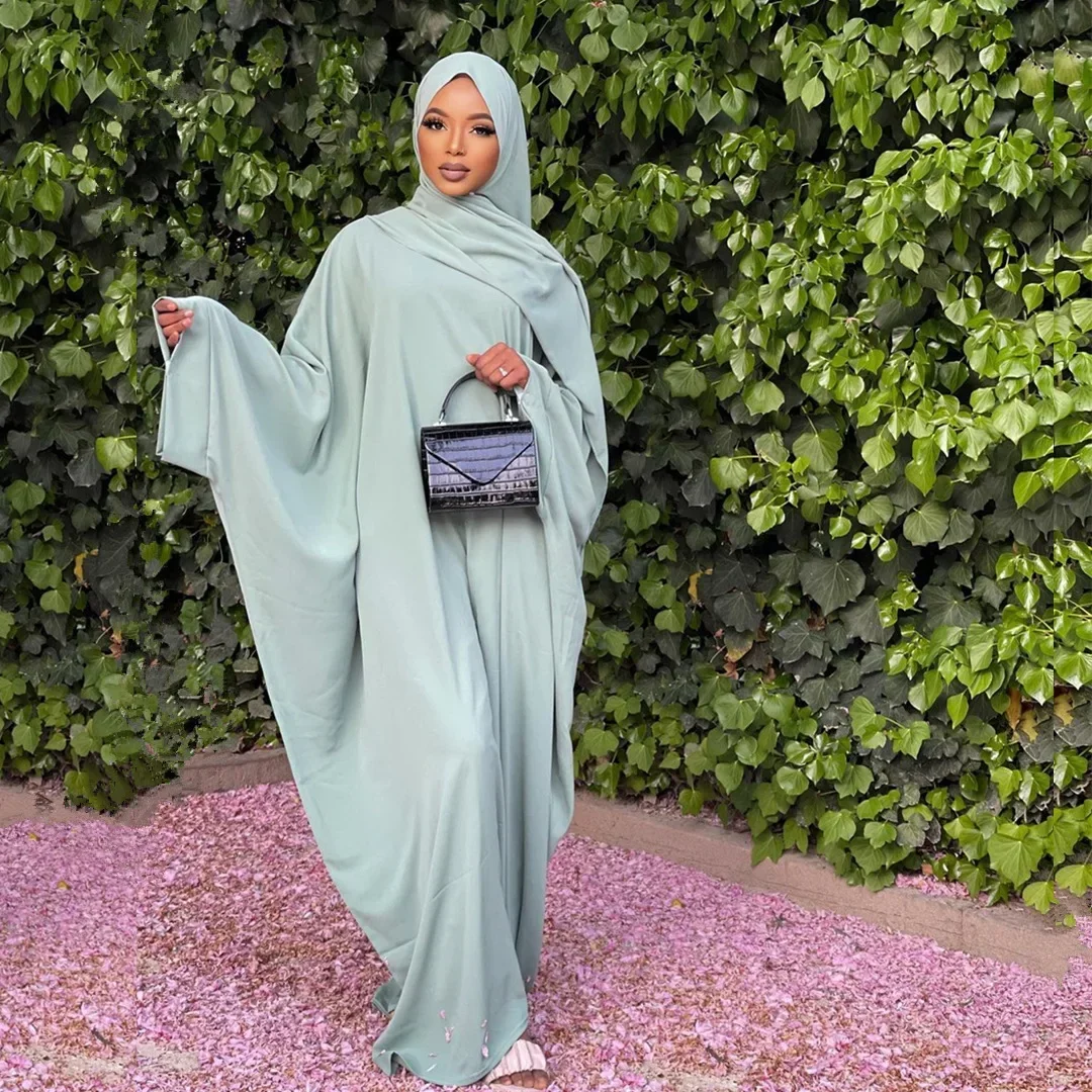 Ramadan One Piece Prayer Muslim Abaya Dress Dubai Nida Batwing Sleeves Abayas for Women Kaftan Hijab Robe Niqab Islam Clothes