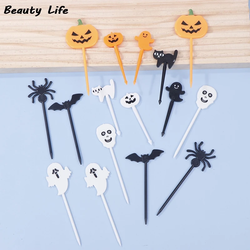 Fruit Fork Mini Cartoon 6/10/12Pcs Children Snack Cake Dessert Pick Toothpick Bento Mini Lunches Halloween Party Decoration fruit fork food picks food toothpicks