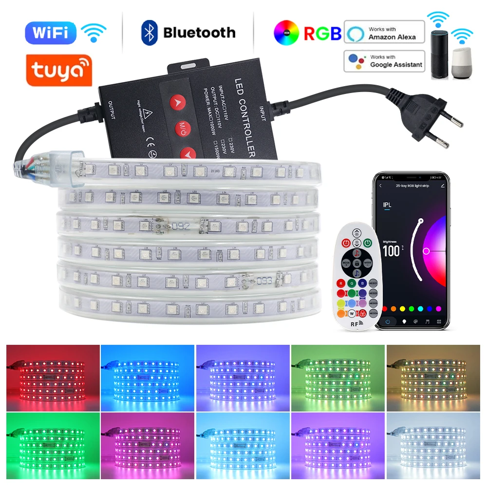 

Smart WIFI LED Strip Lights 5050 RGB Music LED Tape 110V 220V IP67 RF Tuya Bluetooth APP LED Lights Work with Alexa Google Home