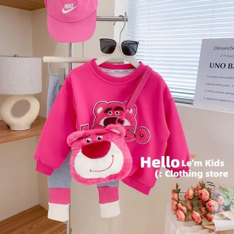 

Cartoon Lotso Girls Spring Fashion Casual Suit Cute Girly Heart Sweet Sweatshirt Leggings 2Pcs-Set Children's Clothing Kids Gift