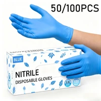 50/100PCS Disposable Blue Nitrile Gloves Suitable for Household Cleaning Hairdressing Bathroom Kitchen Pet Bathing Cleaning