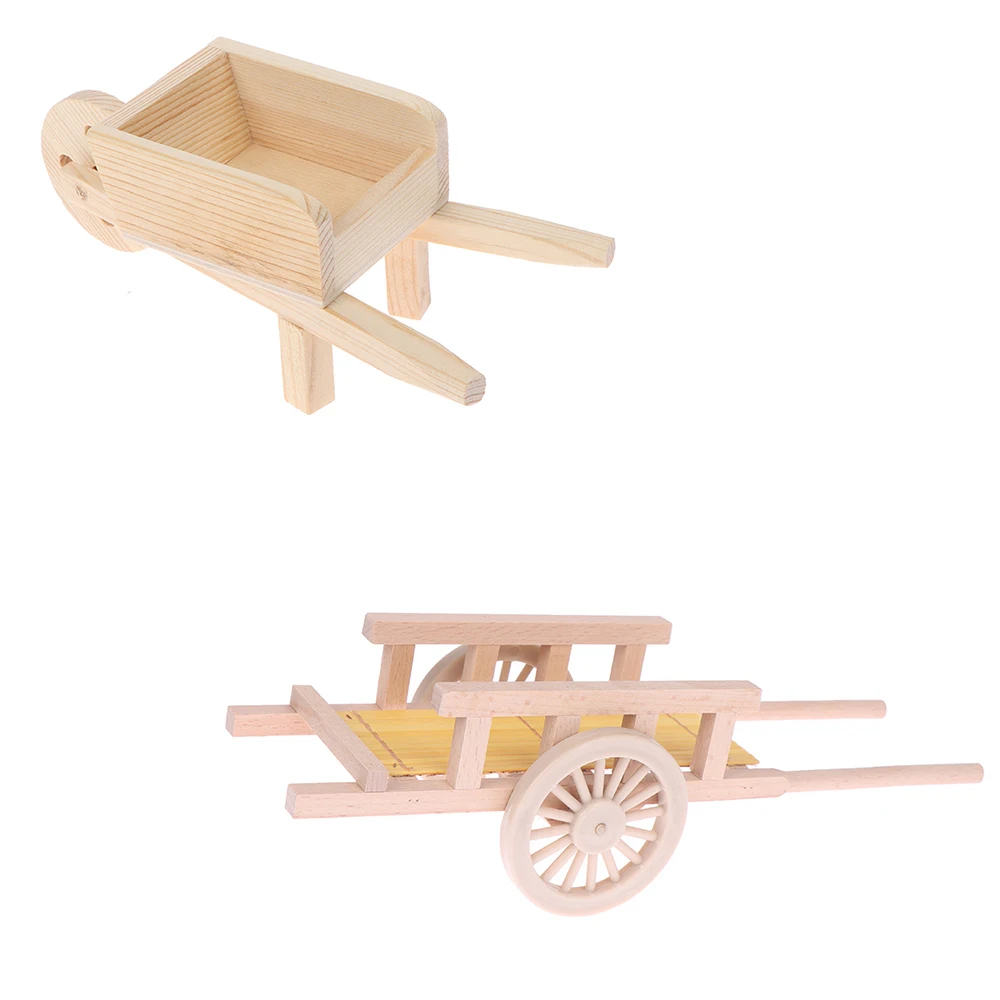 1:12 Mini Cute Dollhouse Miniature Wooden Simulation Pulling Cart Handcart Model Accessories Toys dvotinst newborn photography props retro posing trolley handcart iron mini bus fotografia accessories studio shoot photo props