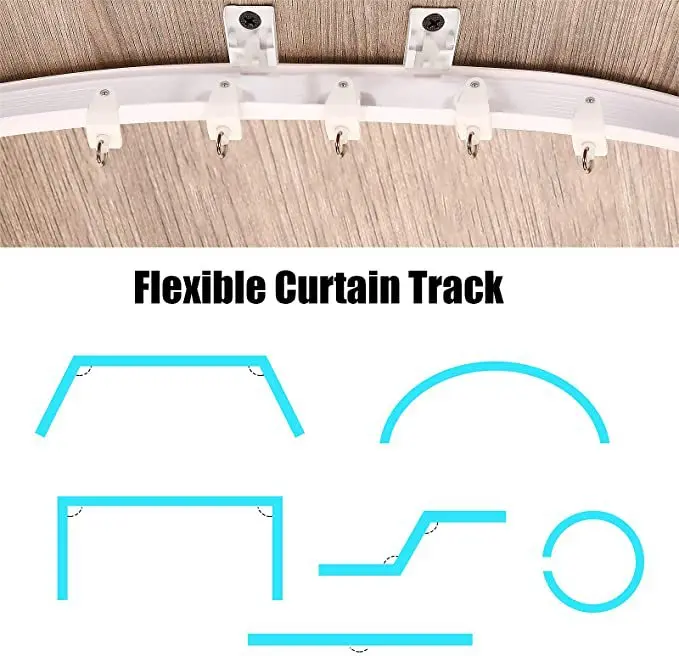 Bendable Curtain Track White Plastic Nano Silencer Flexible Curtain Accessories Kit Curved Straight Top/Side Mounted 1/2/3/4/5m