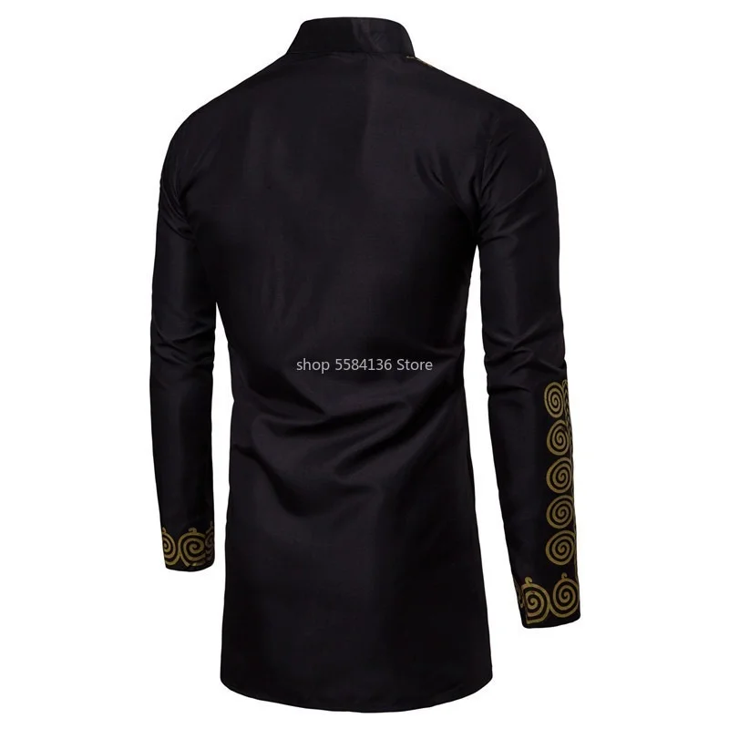 Black Uomo Hommes Kaftan Musulman Kurta Indian Muslim Clothing European Style Muslim Shirt Man Gilding Long Sleeve Novelty Tops