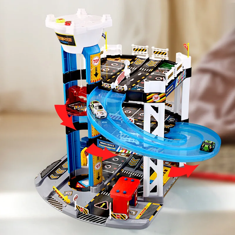 Parking Building Electric Track Assemble Large Parking Lot Toys with Electric Hand Lift Rails Racing Rail for Kid Gifts Boy Game