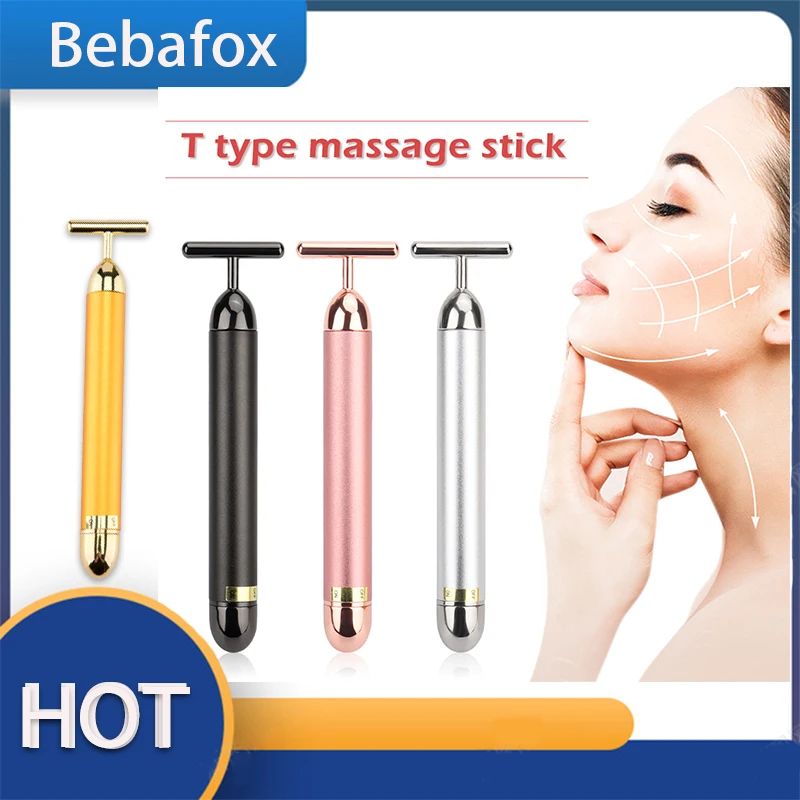 24k Golden Facial Massager Roller Beauty Health Metal Shape Vibrating Face Lifting Energy Bar Body Device Face Skin Care Sale terahertz blank white card negative ions about 20000cc bio nano terahertz energy saving card fir fuel saver card for health care