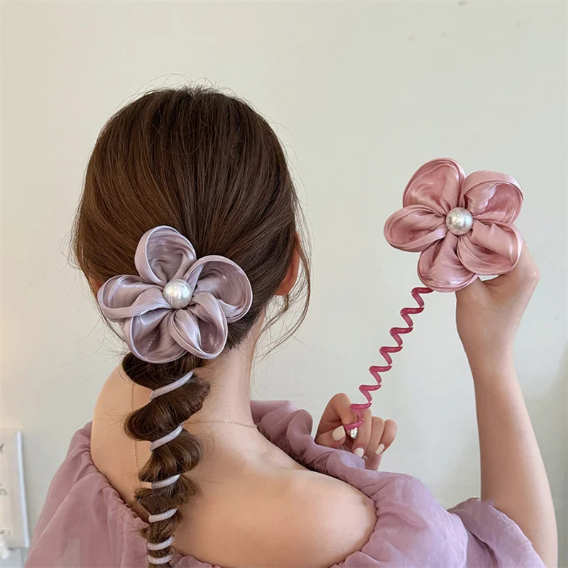 

High Elastic Telephone Line Hair Loop Elastic Bands Spiral Coil Hair Bands Hair Accessories Rubber Flower Ponytail Head Rope