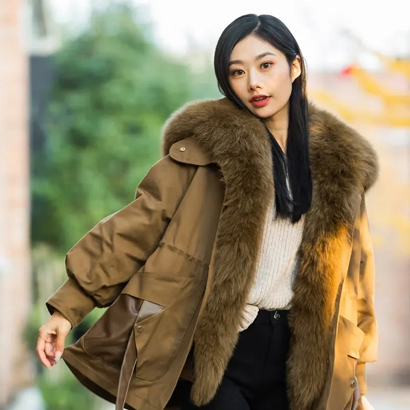 Fox Fur Pie to Overcome the New Korean Version of 2022 All-match Detachable Rabbit Fur Collar Thick Coat Women's Drawstring Coat