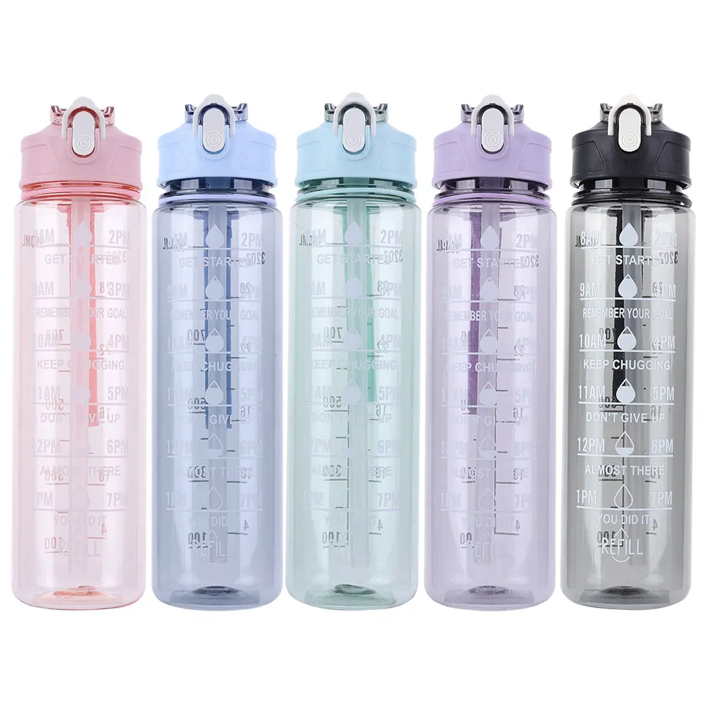 Sports Water Bottle 800ml Sports Water Bottle with Straw & Handle Portable Drinking Cup Large Capacity Motivational Drinking Bottle for Boys Girls