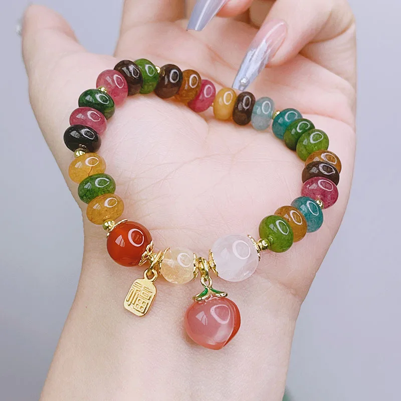 Ruifan-色とりどりのピーチチャーム,チェーンブレスレット,ナチュラル
