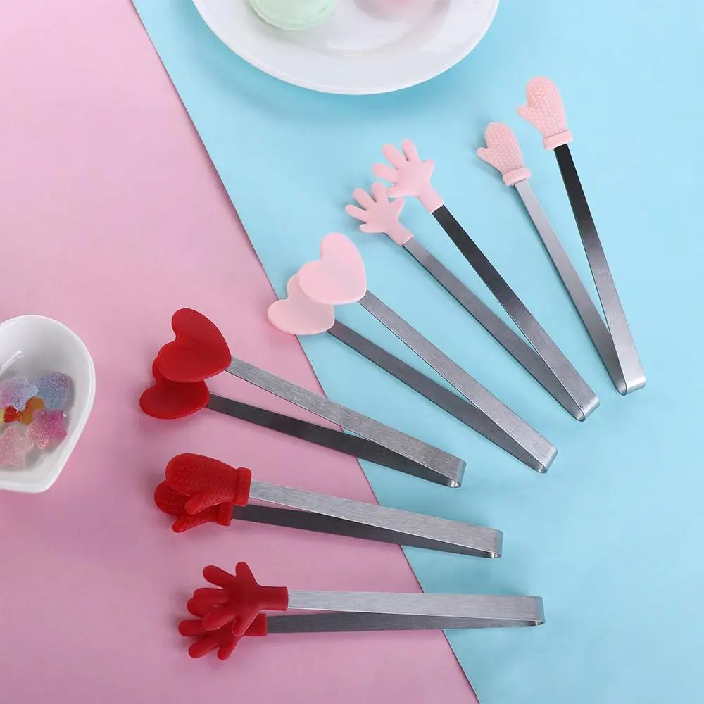 Silicone BBQ Grilling Tong Kitchen Cooking Salad Bread Serving Tong Non-Stick Barbecue Clip Clamp Stainless Steel Kitchen Gadget