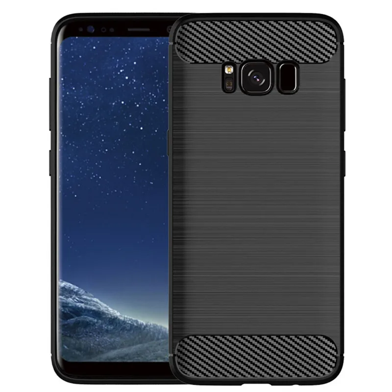 Shockproof Silicone Brushed Carbon Fiber Back Cover Case