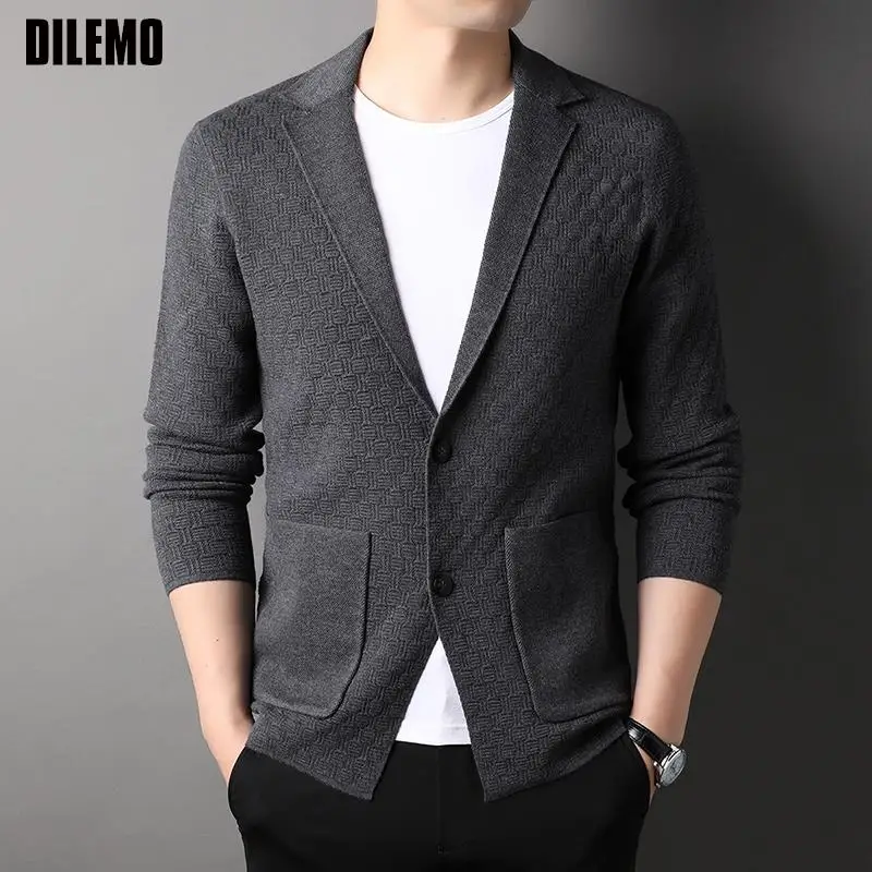 한국 패션 니트 가디건 남성용 쿨 재킷, 클래식 캐주얼 스타일 스타일리스트 코트, 남성 의류, 최고급 브랜드 디자이너