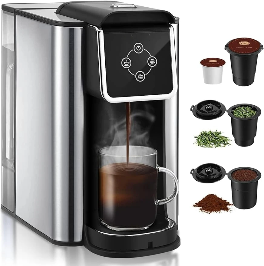 

3-in-1 Single Serve Coffee Maker - Quick Brew for Coffee Pods, Ground Coffee, & Loose Tea, 6-12oz Cup Sizes, 50oz Removable Wate