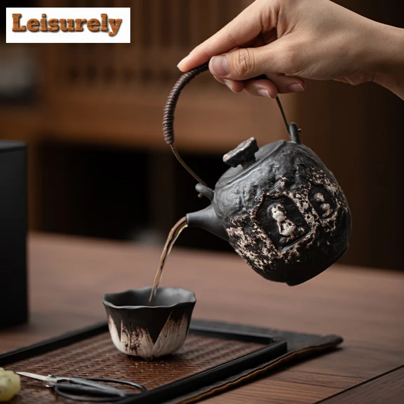 Handmade Black Pottery Buddha Teapot Zen Tea Infuser Art Pot Tea Maker Kettle With Ball Hole Tea Ceremony Accessories Collection