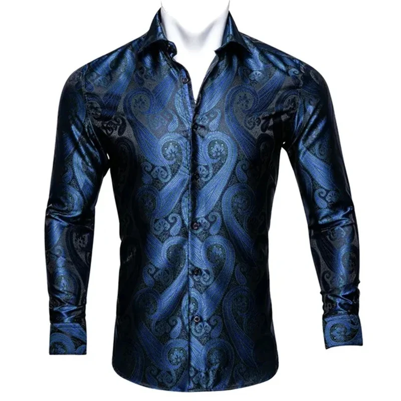 thumbnail image 1 of Barry.Wang Camisas de lujo con estampado 3D de cachemira color vino tinto para hombre, camisas casuales de manga larga con flores para hombre, camisas de vestir ajustadas, 1 of 5