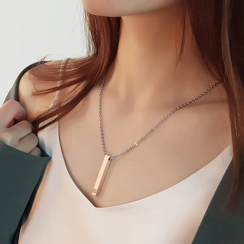 

ARADOO Trendy Minimalist Cuboid Micro-Set Zircon Pendant Titanium Steel Necklace
