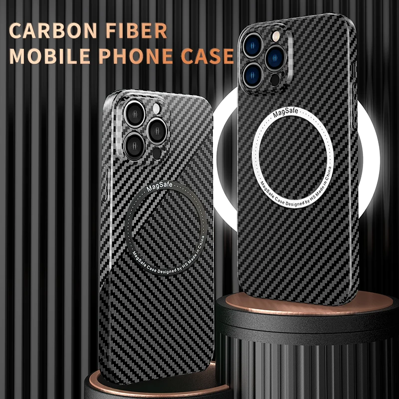 

Business Style Carbon Fiber Texture Ultra Thin Case for iPhone 15 14 Plus 13 12 11 Pro Max Magsafe Magnetic Anti-drop Cover Capa