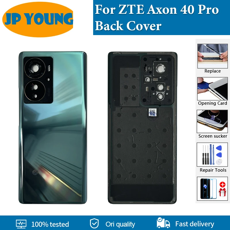 ZTE Axon 40 Pro 배터리 커버용 새  후면 유리, Axon 40Pro 후면 커버 하우징 도어 (카메라 프레임 유리 렌즈 포함) 교체