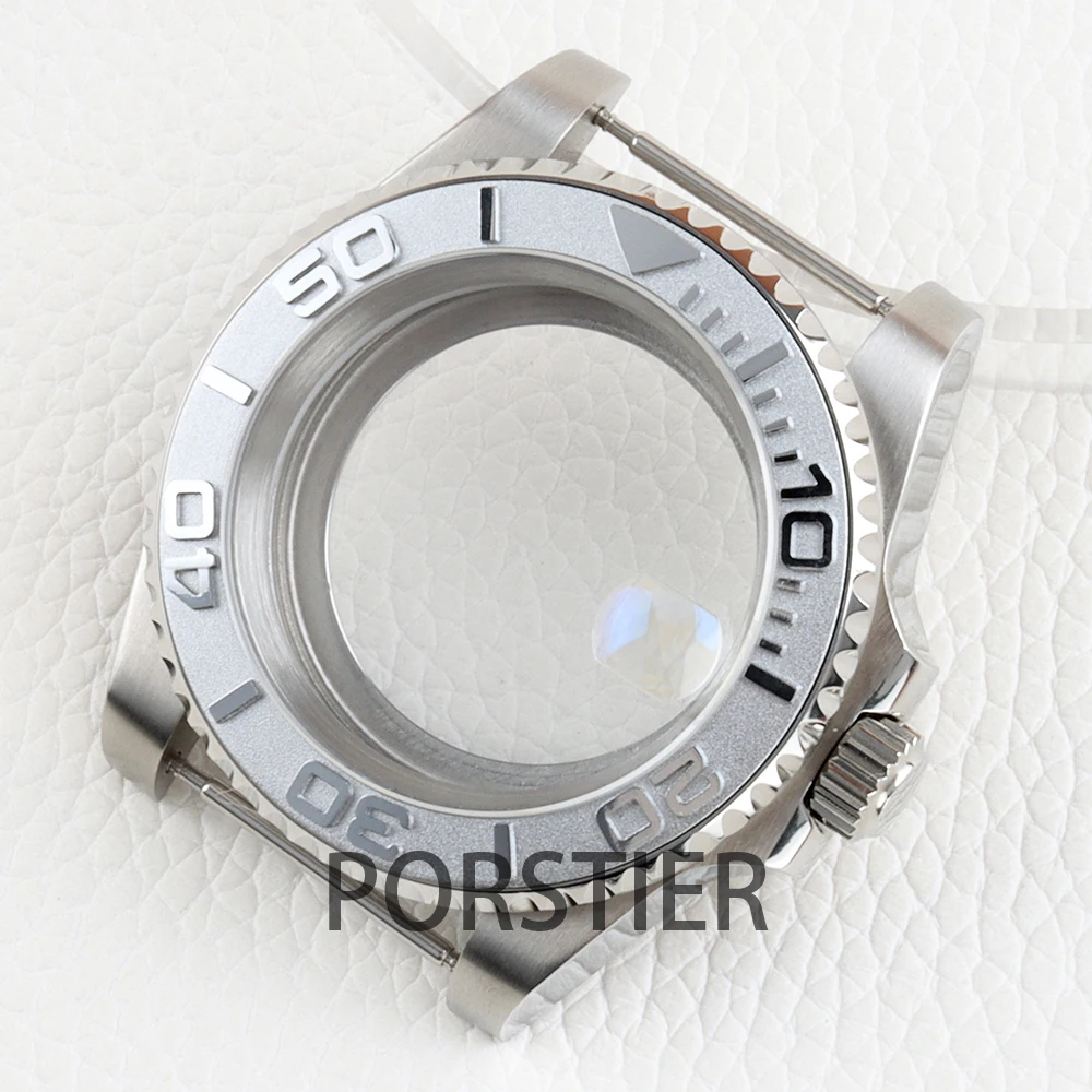 Stainless Steel 40mm Yacht Watch Case with Sapphire Glass & Rubber Strap - 100m Waterproof